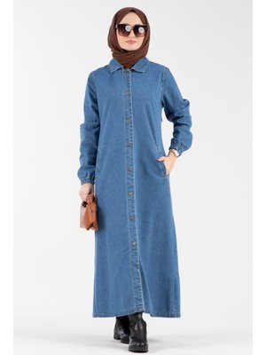 Mavi Boydan Düğemli Kot Kap Mavi Boydan Düğemli Kot Kap