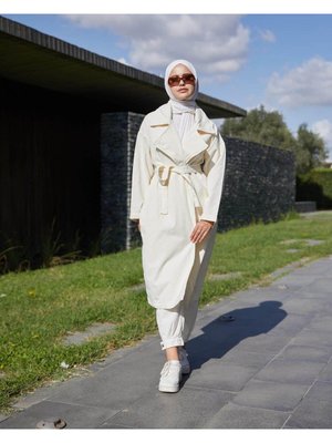 Vioshine Kruveza Yaka Kuşaklı Kot Trençkot