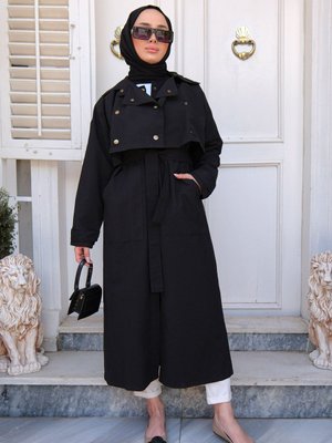 Çıtçıtlı Parçalı Regular Kesim Trençkot Siyah Çıtçıtlı Parçalı Regular Kesim Trençkot Siyah