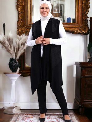 Büyük Beden Pulpayet Siyah Yelek