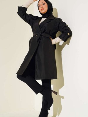 Bel Bağlamalı Kruvaze Yaka Trençkot