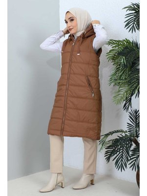 Taba Kapüşonlu Fermuarlı Astarlı Şişme Yelek Taba Kapüşonlu Fermuarlı Astarlı Şişme Yelek