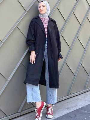 Kol Büzgülü Kruvaze Yaka Trenç