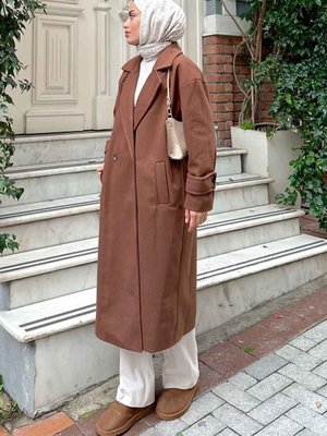 Oversize Kruvaze Uzun Kaşe Kaban