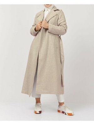 Siyah Kemerli Yünlü Astarsız Kaşe Kaban