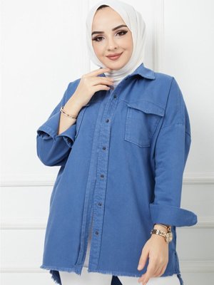 Doğal Kumaşlı Cep Detaylı Ceket İndigo