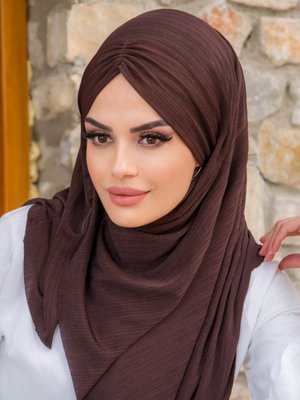 Kahverengi Büzgülü Şal & Eşarp