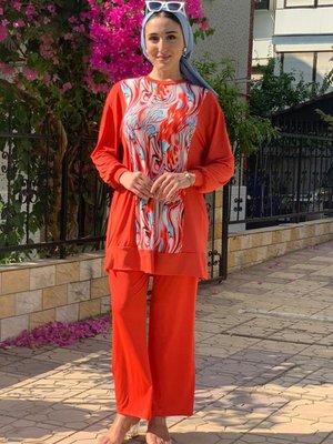 Açık Kırmızı Özgün Desenli Sandy Takım Açık Kırmızı Özgün Desenli Sandy Takım