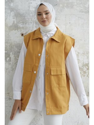 Hardal Kapak Cepli Gabardin Yelek Hardal Kapak Cepli Gabardin Yelek