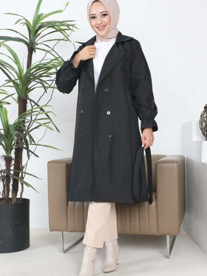 Siyah Kruvaze Yaka Trençkot Siyah Kruvaze Yaka Trençkot