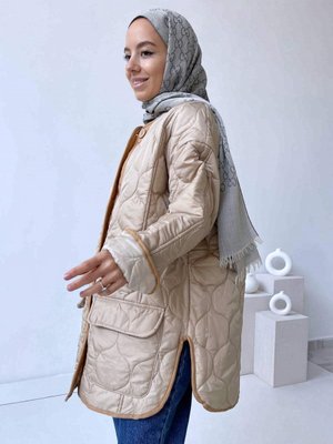 Kapitone Şişme Mont Bej