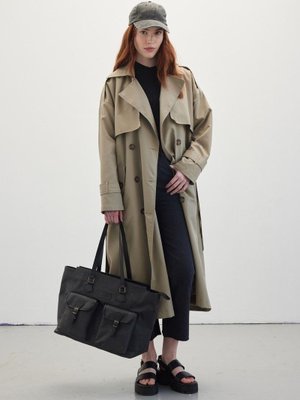 Düğmeli Kruvaze Trençkot Kum Düğmeli Kruvaze Trençkot Kum