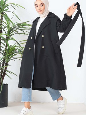 Siyah Kruvaze Yaka Trençkot Siyah Kruvaze Yaka Trençkot