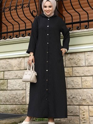 Ahsen Boydan Düğmeli Kap Siyah