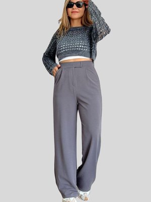 Antrasit Cırtlı Yüksek Bel Palazzo Pantolon