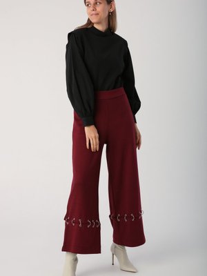 Bordo Metal Halkalı Bol Paça Pantolon