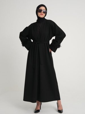 Siyah Çelik Örme Kumaş Kol Detaylı Kışlık Abaya Ferace Tesettür Siyah Çelik Örme Kumaş Kol Detaylı Kışlık Abaya Ferace Tesettür