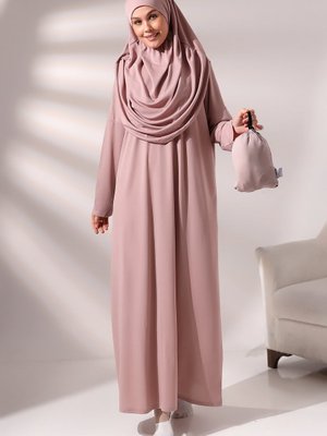 Tek Parça Çantalı Namaz Elbisesi Gül Kurusu Tek Parça Çantalı Namaz Elbisesi Gül Kurusu