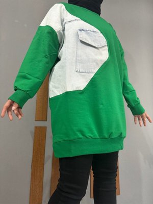 Karen Kardaş Butik Kot Detaylı Püsküllü Cepli Sweat Tunik