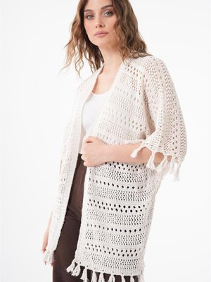 Püskül Detaylı Hırka Krem