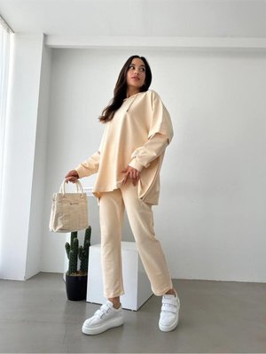 Oversize Eşofman Takım İki İplik Bej