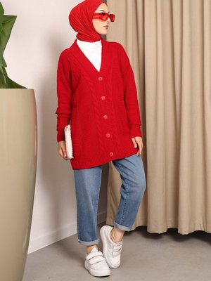 Düğmeli Selanik Örgülü Triko Hırka