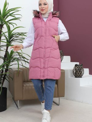 Kapüşonlu Şişme Yelek Gül Kurusu