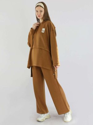 Bol Paça Kapüşonlu Sweat Takım Kahve Bol Paça Kapüşonlu Sweat Takım Kahve