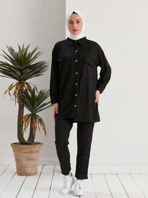 Cepli Düğme Detaylı İkili Takım Siyah Cepli Düğme Detaylı İkili Takım Siyah