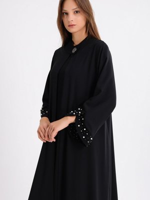 Buson Kol Ve Etek Ucu İncili Abaya Ceket
