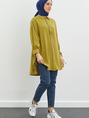 Kolları Manşetli Gömlek Yağ Yeşili Kolları Manşetli Gömlek Yağ Yeşili
