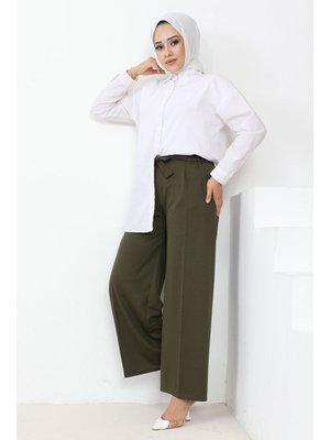 Haki Meva Kemerli Bol Paça Pantolon Haki Meva Kemerli Bol Paça Pantolon