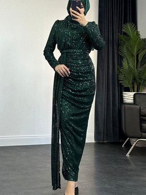 Ada Pullu Abiye Elbise Zümrüt