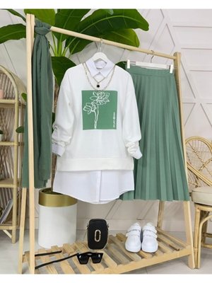 Pilise Etekli Çicek Baskılı Takım