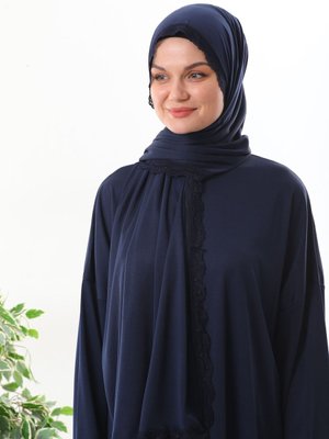 Dantelli Başörtülü Fermuarlı Bilekleri Lastikli Kayma Yapmaz Namaz Elbisesi Dantelli Başörtülü Fermuarlı Bilekleri Lastikli Kayma Yapmaz Namaz Elbisesi