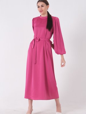 Fuşya Balon Kol Oversize Saten Abiye Elbise Fuşya Balon Kol Oversize Saten Abiye Elbise