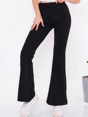 Siyah Yüksek Bel Çimalı Ispanyol Pantolon