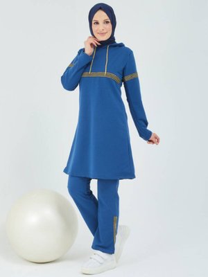 Kapüşonlu İkili Eşofman Takımı İndigo Kapüşonlu İkili Eşofman Takımı İndigo