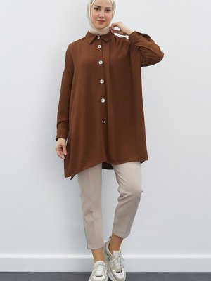 Yırtmaçlı Oversize Gömlek Acı Kahve Yırtmaçlı Oversize Gömlek Acı Kahve