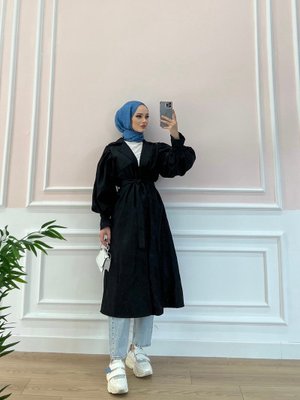 Balon Kol Trençkot Si̇yah