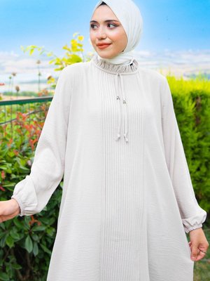 Nervürlü Büyük Beden Bej Tunik