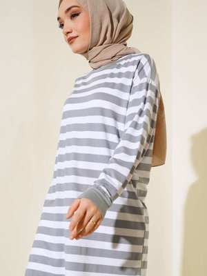 Terletmeyen Ince Kumaş Yazlık Kalın Çizgili Tunik
