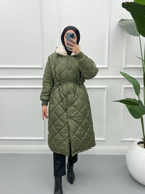 Şapkalı Yakası Peluş Mont Haki Şapkalı Yakası Peluş Mont Haki