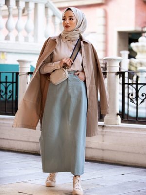 Doğal Kumaşlı Cep Detaylı Kot Etek Çağla Casual