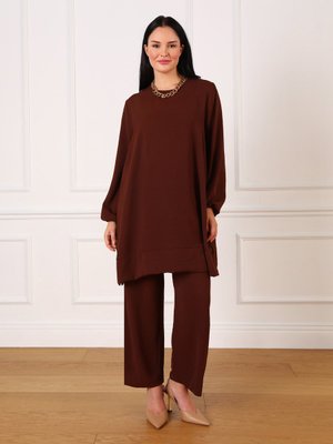 Acı Kahve Büyük Beden Tunik & Pantolon İkili Aerobin Takım
