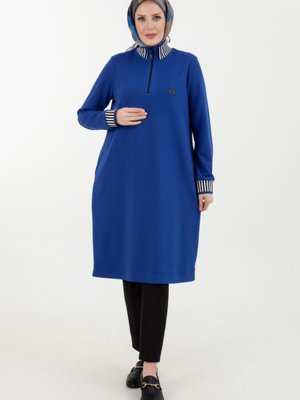 Armine Trend Fermuarlı Ribanalı Tunik Saks Armine Trend Fermuarlı Ribanalı Tunik Saks
