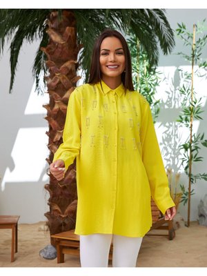 Keten Önü Taşlı Gömlek