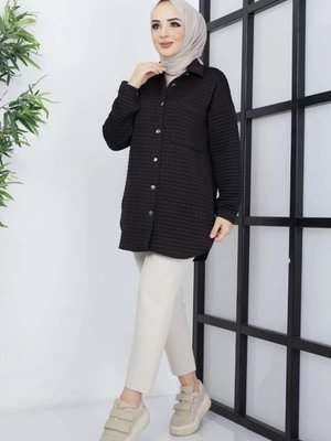Önü Düğmeli Kapitone Gömlek Siyah