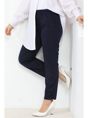 Lacivert Zülal Beli Lastikli Cepli Pantolon Lacivert Zülal Beli Lastikli Cepli Pantolon