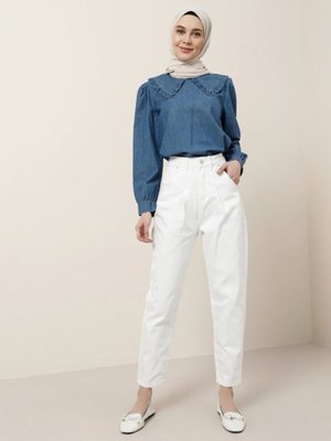 Doğal Kumaşlı Kot Pantolon Beyaz Doğal Kumaşlı Kot Pantolon Beyaz